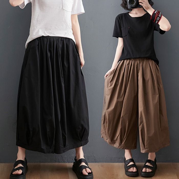 ワイドパンツ レディース ガウチョパンツ タックパンツ 夏