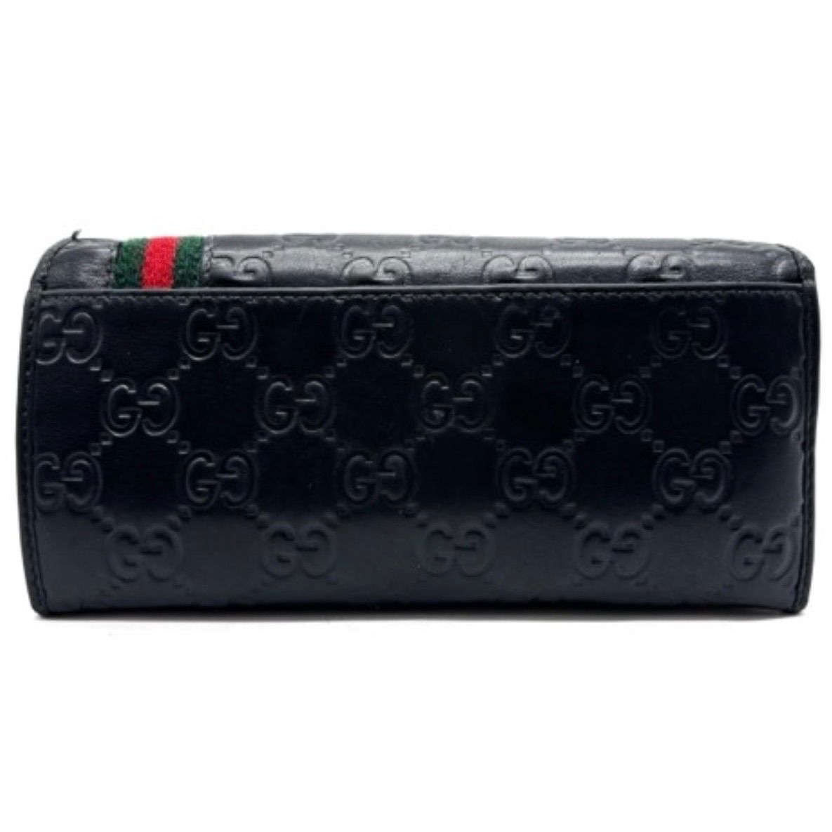 グッチ 長財布 ダブルファスナー シマレザー シェリーライン 黒 ブラック 本革 グッチ 長財布 ダブルファスナー シマレザー シェリーライン 黒