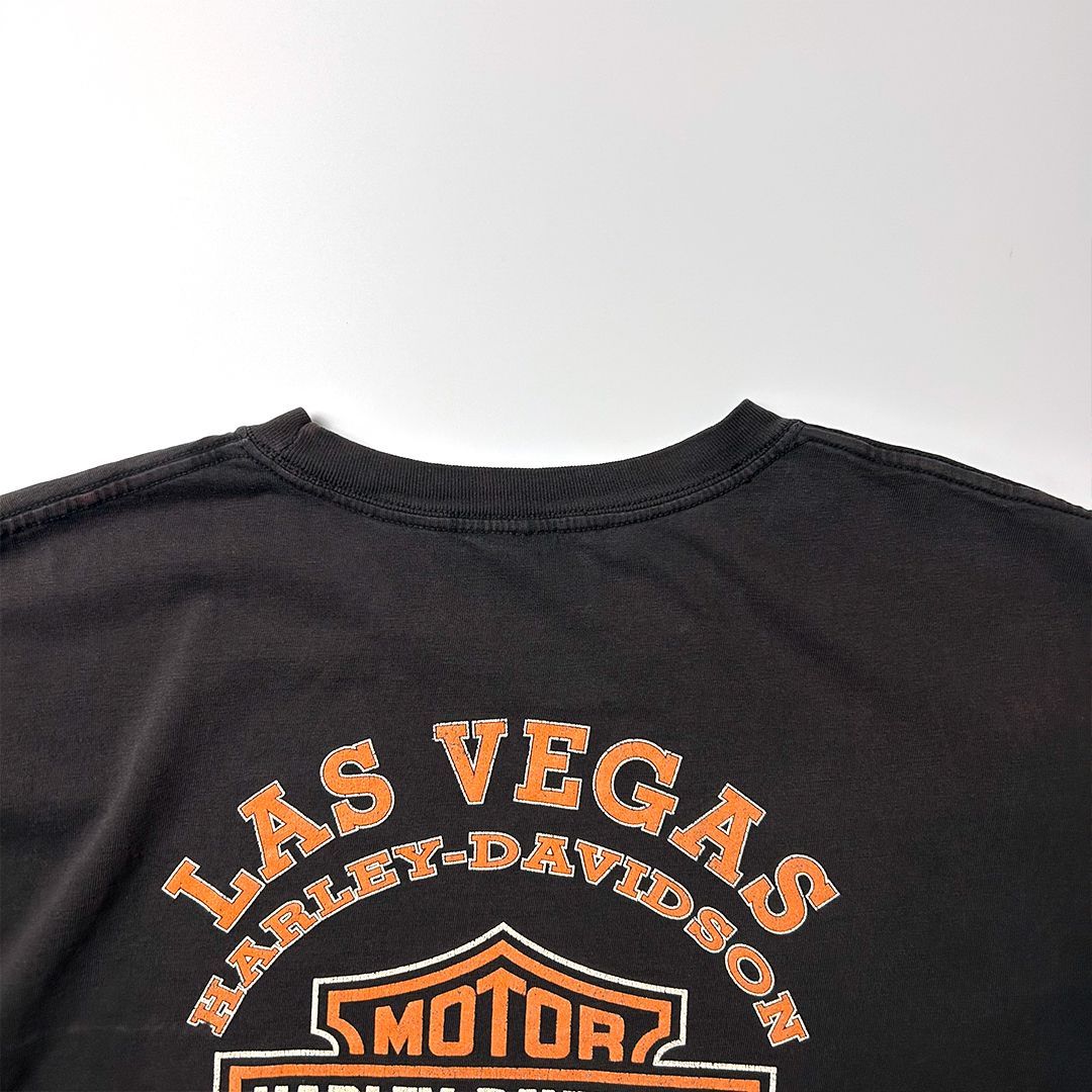 Harley-Davidson Tシャツ L ブラック 鬼フェード ボロ加工 ハーレー 