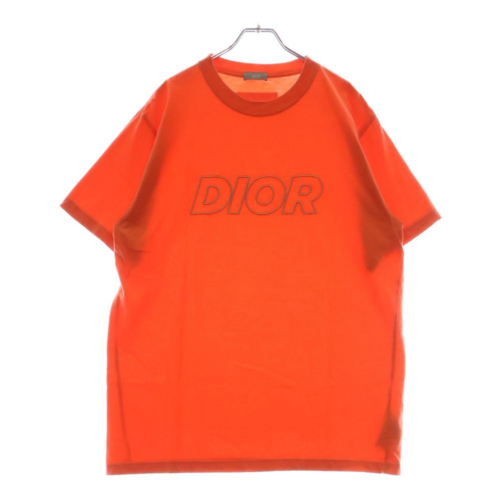 DIOR ディオール ネオンロゴ刺繍 コットン クルーネック 半袖Tシャツ カットソー オレンジ 393J696E0847