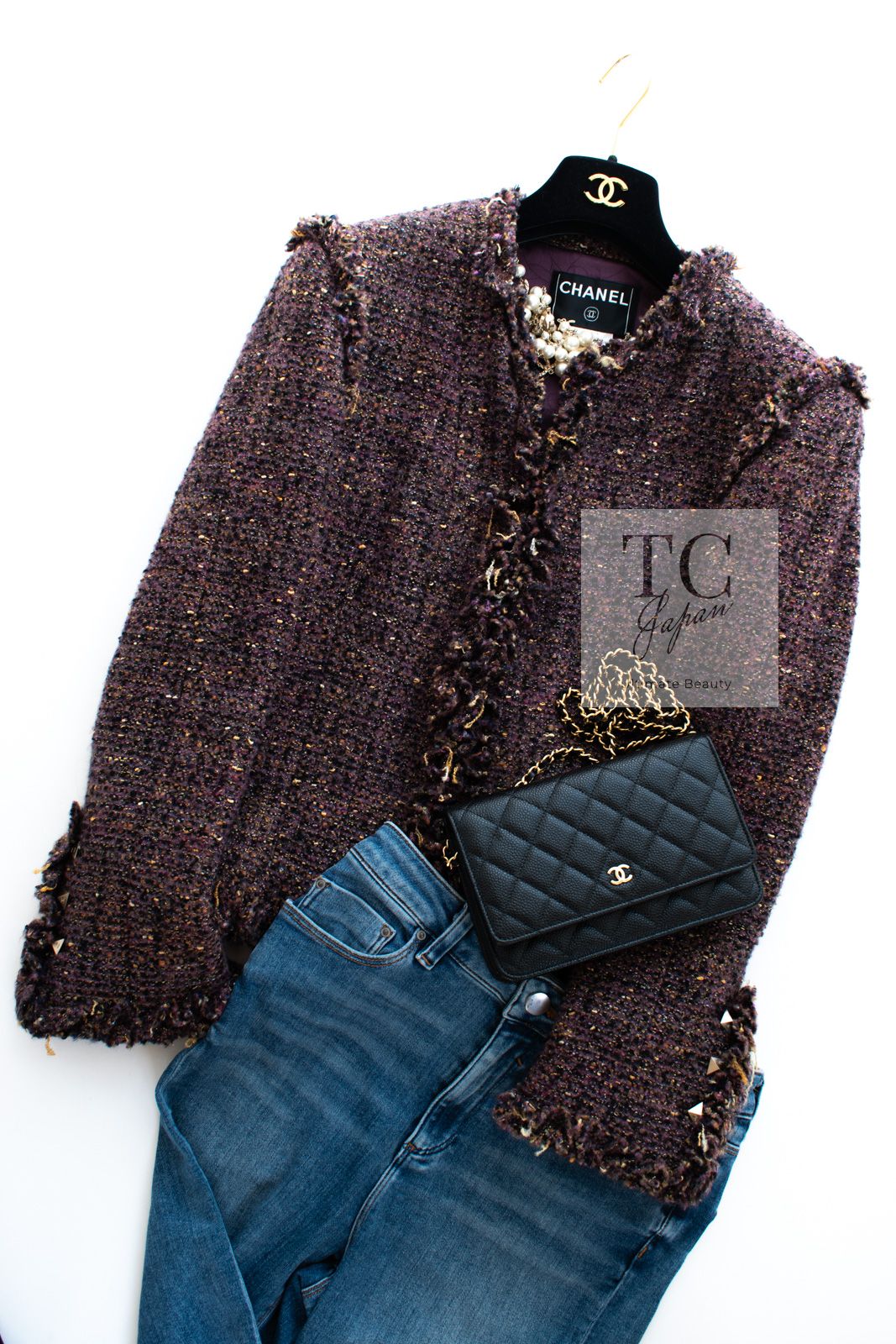100万 シャネル ジャケット CHANEL パープル ミックス ウール
