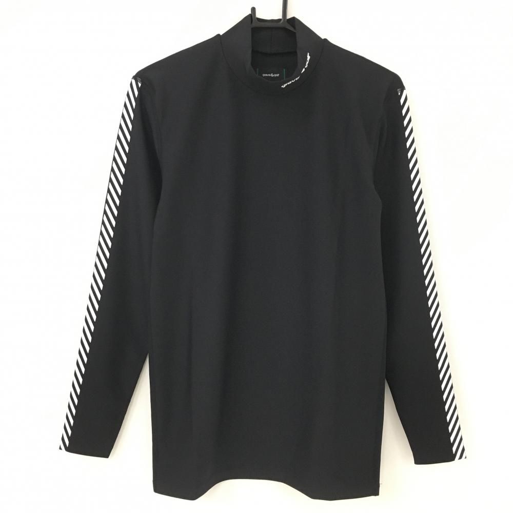 【新品】グラビスゴルフ 長袖ハイネックシャツ 黒×白 袖ライン ロゴプリント メンズ L ゴルフウェア gravis golf