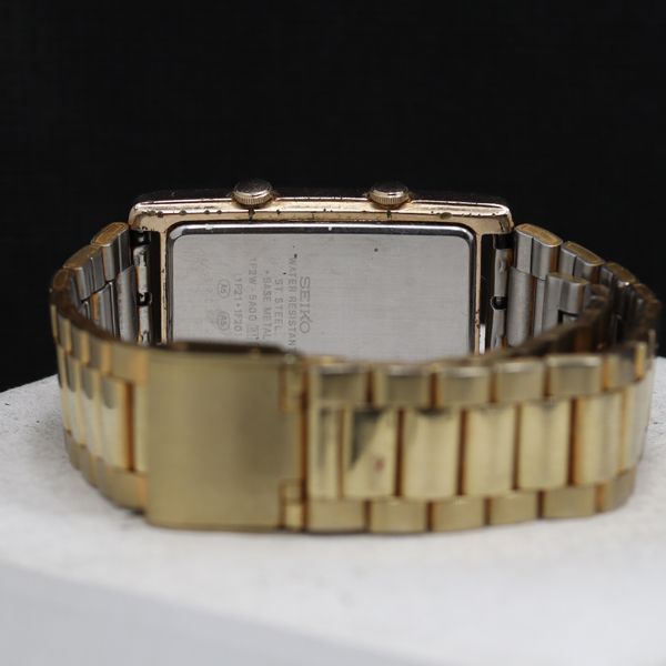 【美品】セイコー ルーセント クォーツ1F2W-5A00 デュアルタイム 稼働品 Seiko Lucent Dual Time 1F2W-5A00 Rectangular 40x23mm Mens