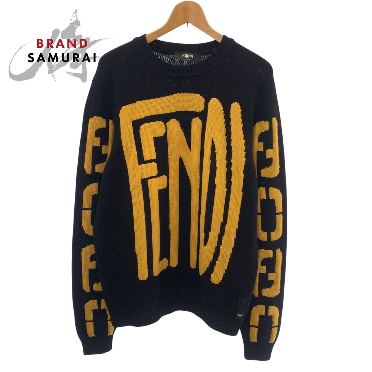 美品 FENDI フェンディ ビッグロゴ ブラック イエロー ウール FZY111 