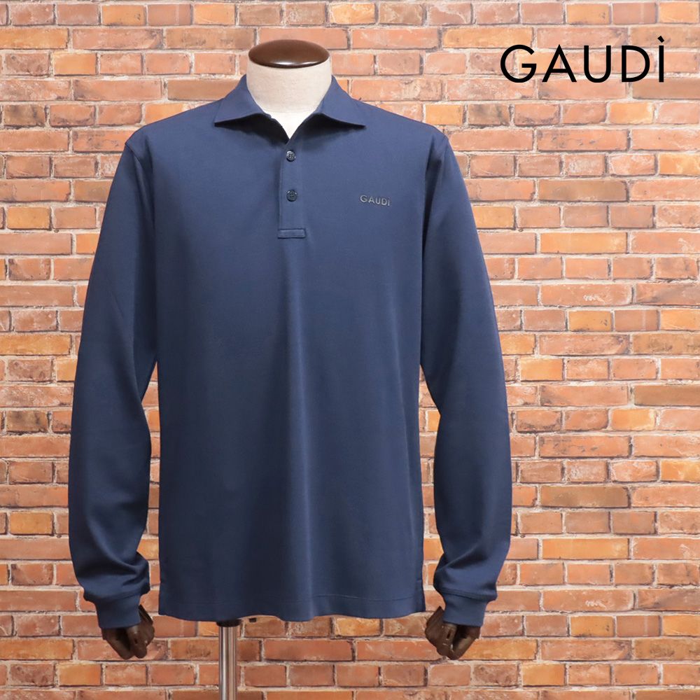 25AW|GAUDI|Lサイズ|長袖ポロシャツ C521GU64029 ワイドカラー 台襟 コットン 綿100％ インポート 今期 メンズ 紳士 ガウディ |紺|ネイビー|mc328|