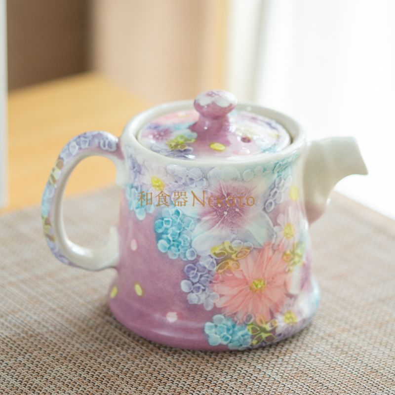 ゆずりは工房 色彩花 ポット急須 おしゃれ かわいい カフェ 陶器 瀬戸焼 和食器 食器 手描き プレゼント 贈り物 ギフト 敬老の日 43471