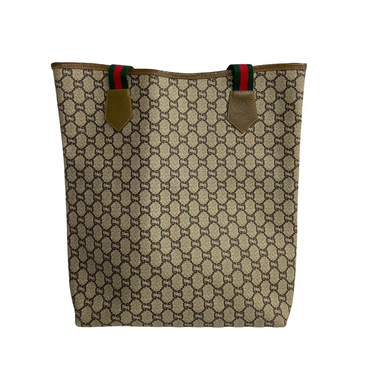 極 美品 GUCCI グッチ オールドグッチ ヴィンテージ シェリーライン グッチプラス レザー トートバッグ ビジネスバッグ A4収納可 茶 24051