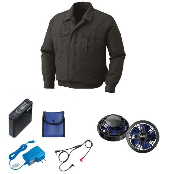ポリエステル製長袖ワーク 空調服/作業着 【ファンカラー：ブラックブルー チャコ