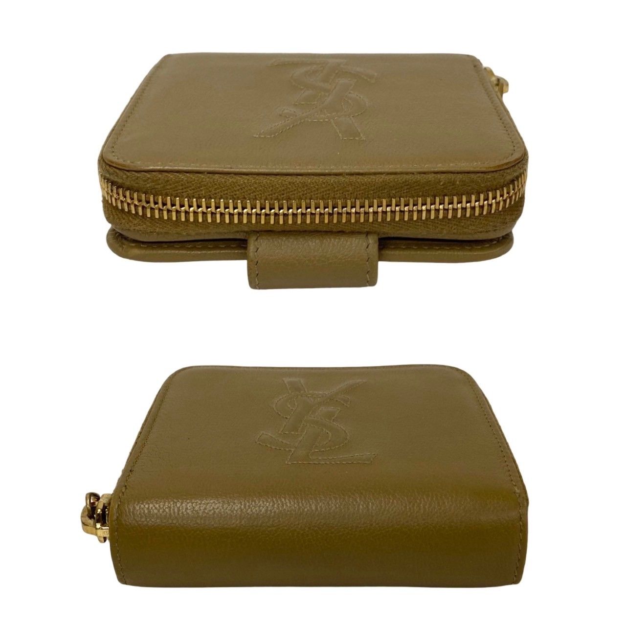 未使用YVES SAINT LAURENTレザー二つ折り財布　BEIGE　箱付き ほぼ 未使用 レア 保存箱付 YVES SAINT LAURENT イヴ・サンローラン