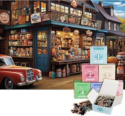 【在庫処分】MISITU ジグソーパズル 1008ピース パズル クリスマス 風景 絵画 店 プレゼント 誕生日 おしゃれ インテリア 缶詰ショップ (50 x 70 cm)