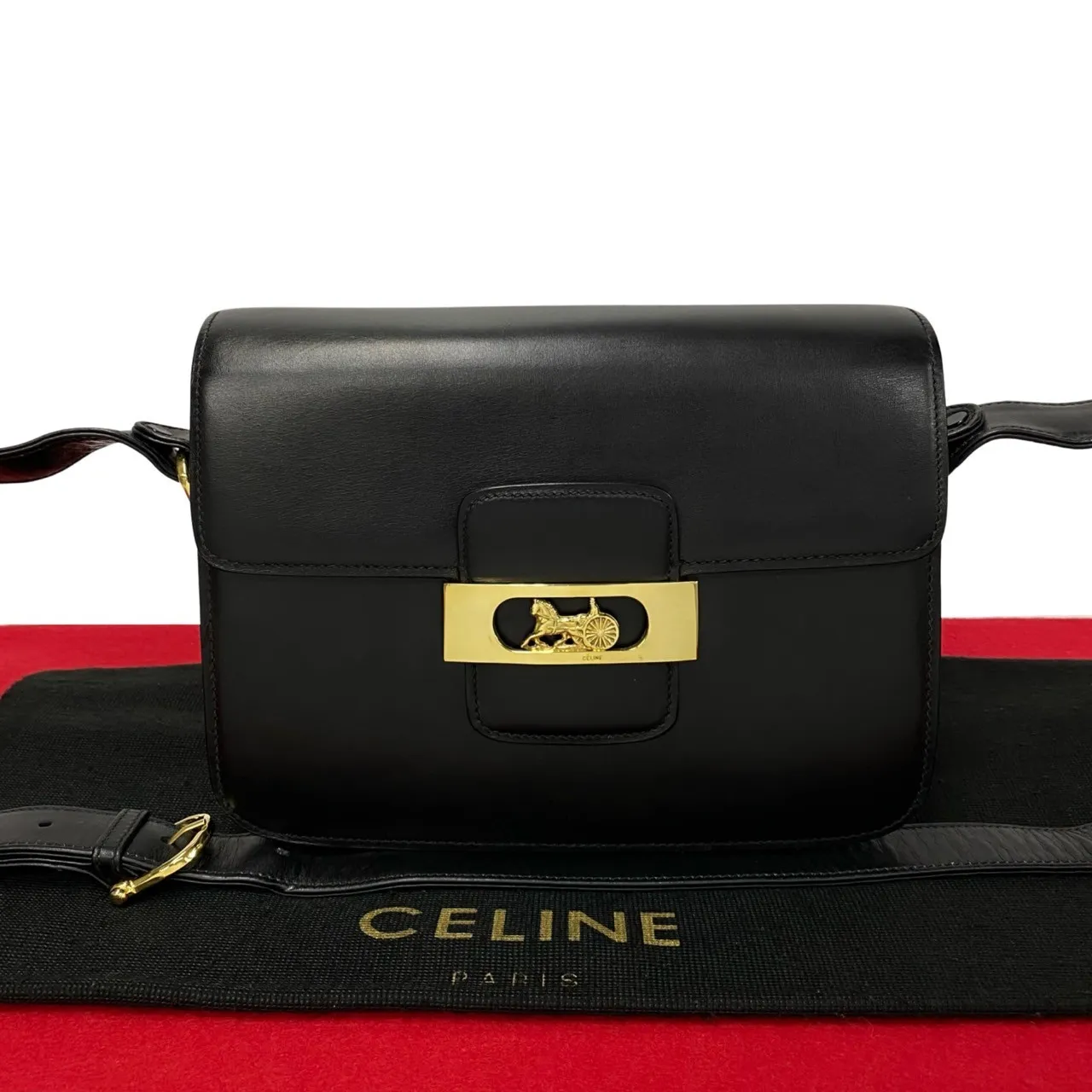 極 美品 CELINE セリーヌ 馬車金具 ホースキャリッジ カーフ レザー 
