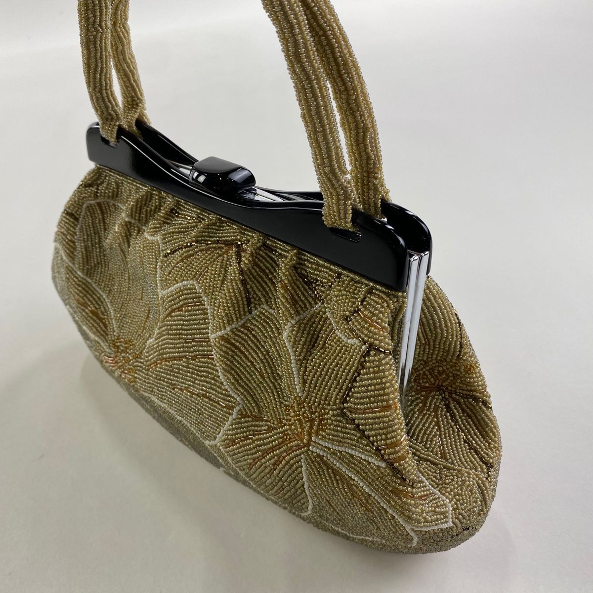 和装バッグ 優品 ビーズバッグ セミフォーマル 花 薄茶色 ビーズ 和装小物