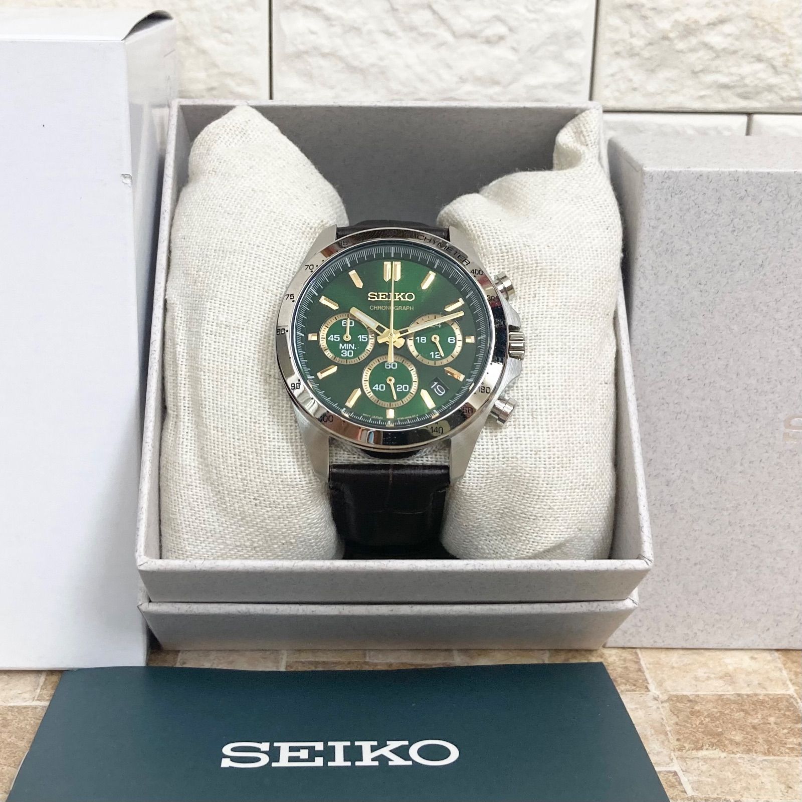 SEIKO セイコー SBTR017 クロノグラフ 革ベルト グリーン 腕時計