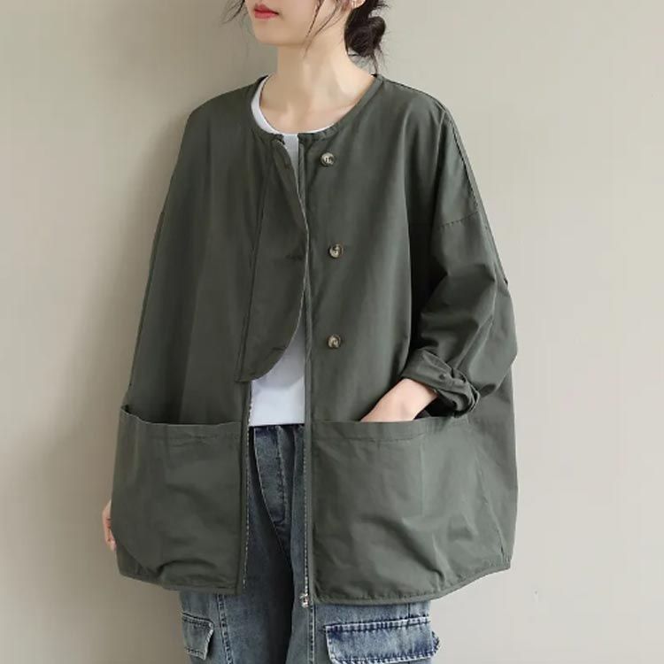 ゆったり ノーカラージャケット レディース 大きいサイズ 体型