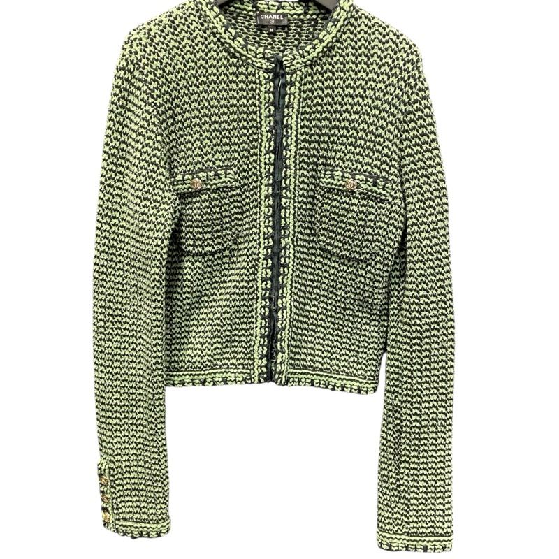 シャネル CHANEL ノーカラーニットジャケット P70487 グリーン