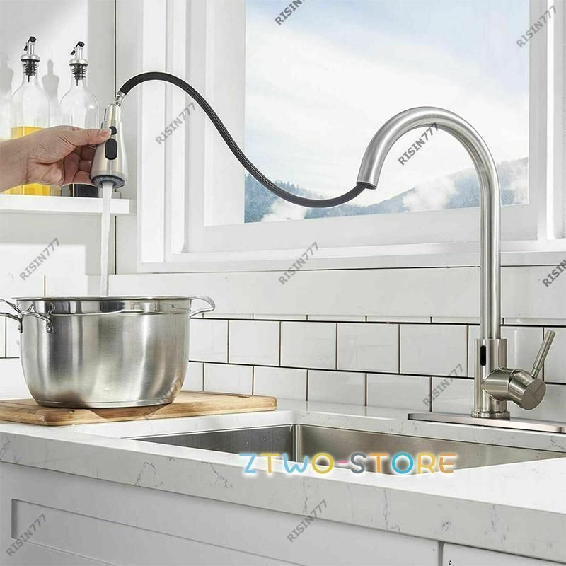 自動水栓キッチン蛇口アーチ交換自分でシャワー電池式混合水栓手洗いおしゃれ赤外線人感センサー水栓ホース引出し式水道蛇口