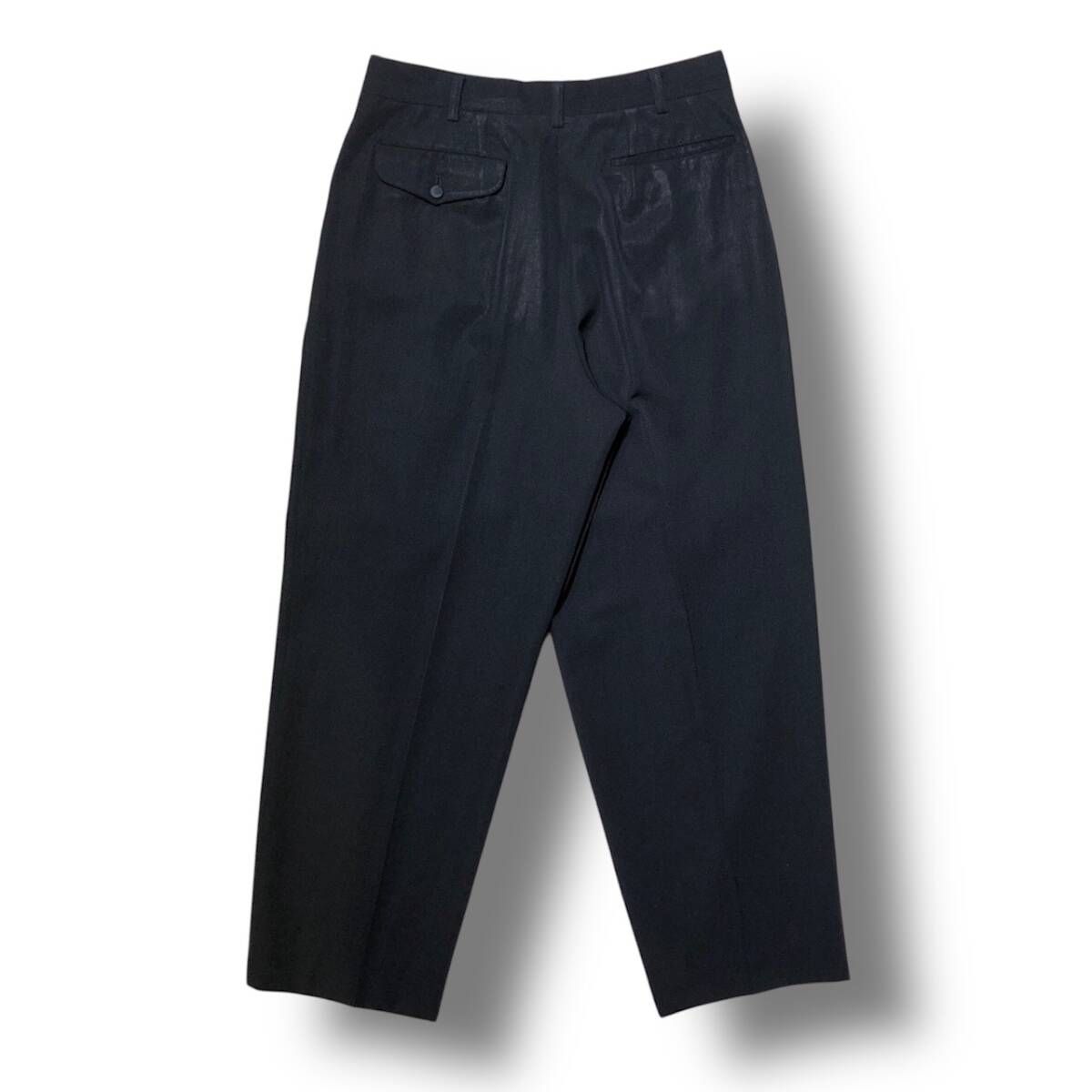 89 AW COMME des GARCONS HOMME レザーボタンウールギャバスラックス ロングパンツ サイズ L ブラック コムデギャルソンオム