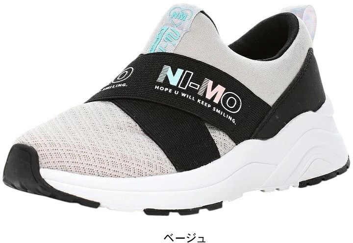 人気，人気SALE スニーカー スリッポン 子供 キッズ ジュニア 紐なし メッシュ 靴 女の子 ローカット ニーモ  NI-MO ムーンスター 軽い 軽量 おしゃれ カワイイ tmnmj121 ベージュ 24.0cm スニーカー