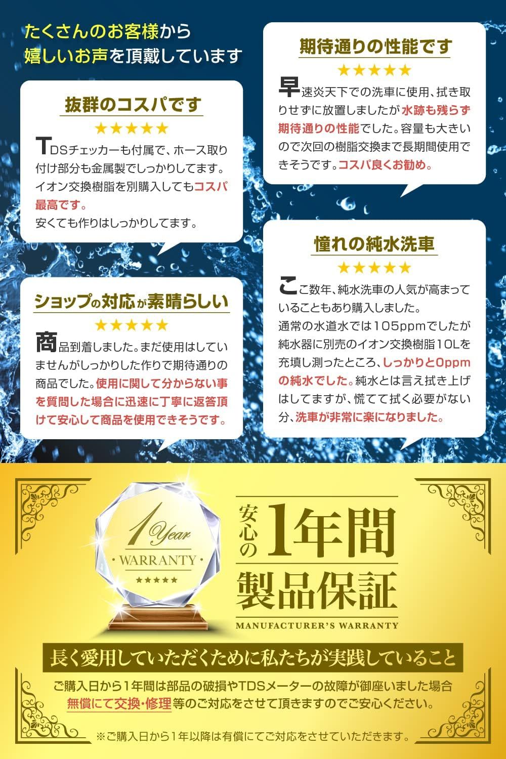 ガラコート 純水器 洗車用 【安心の１年間製品保証】 11Lタンク FRP製耐圧タンク1.0MPa 本格純水器 タンクカバー 取っ手 TDSメーター  付属 イオン交換樹脂 別売り - 東 空 販売