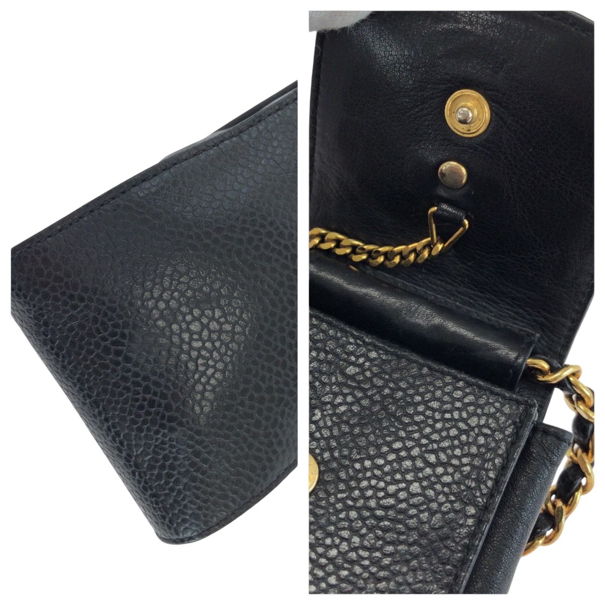 美品 CHANEL シャネル ココマーク ブラック キャビアスキン チェーン  