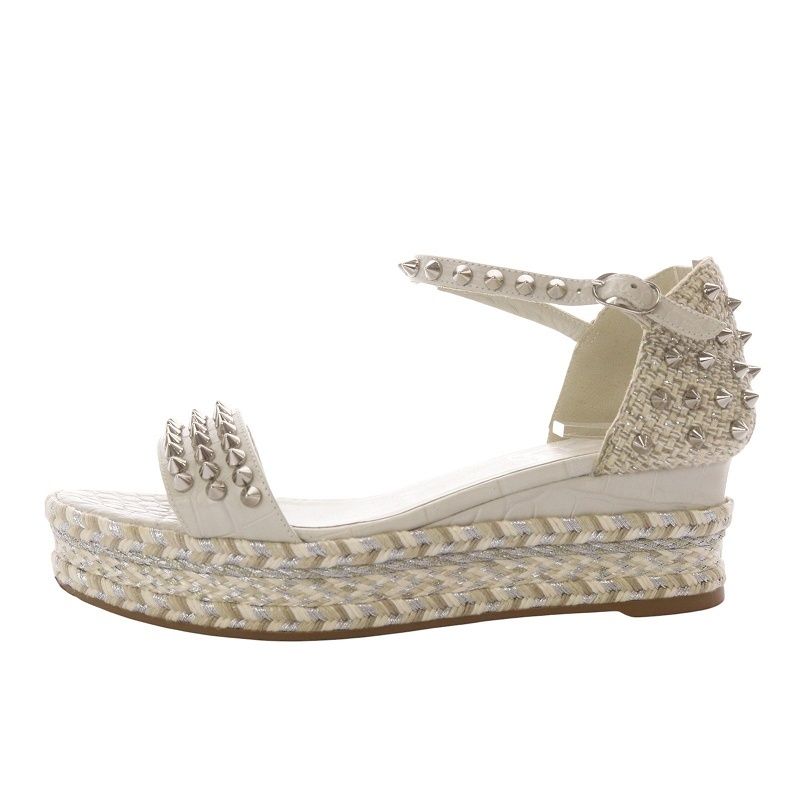 クリスチャンルブタン Christian louboutin カタクロウ スタッズ サンダル ウエッジソール プラットフォーム ストラップ レザー 37 シルバー色 1220576 |YO19