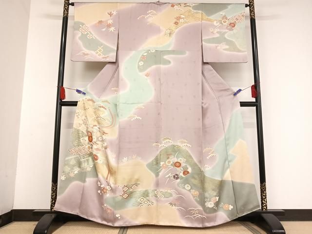 平和屋着物●創業460年 千總 訪問着 駒刺繍 鳳凰草花文 暈し染め 金糸 金彩 正絹 AAAU0240np