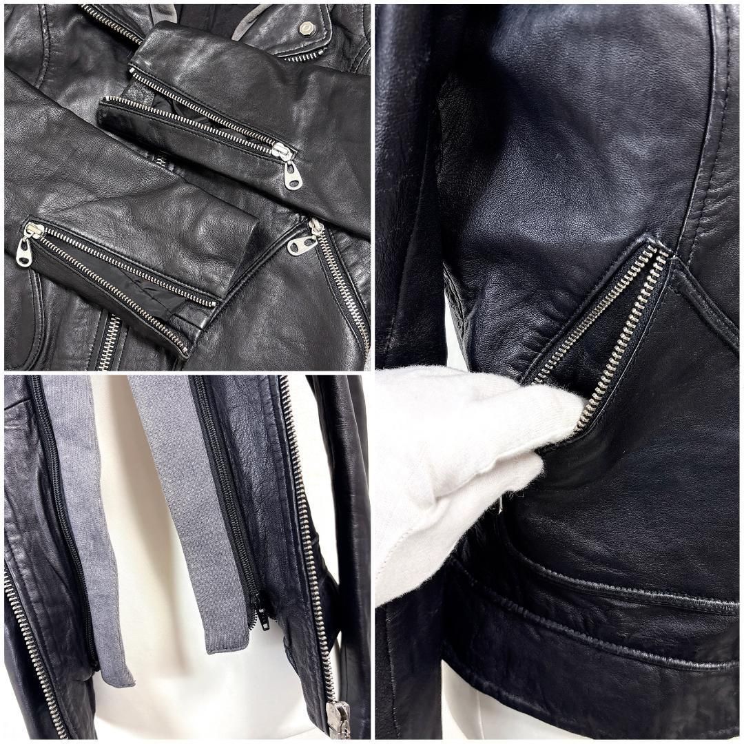 ラムレザージャケット スウェットフード着脱