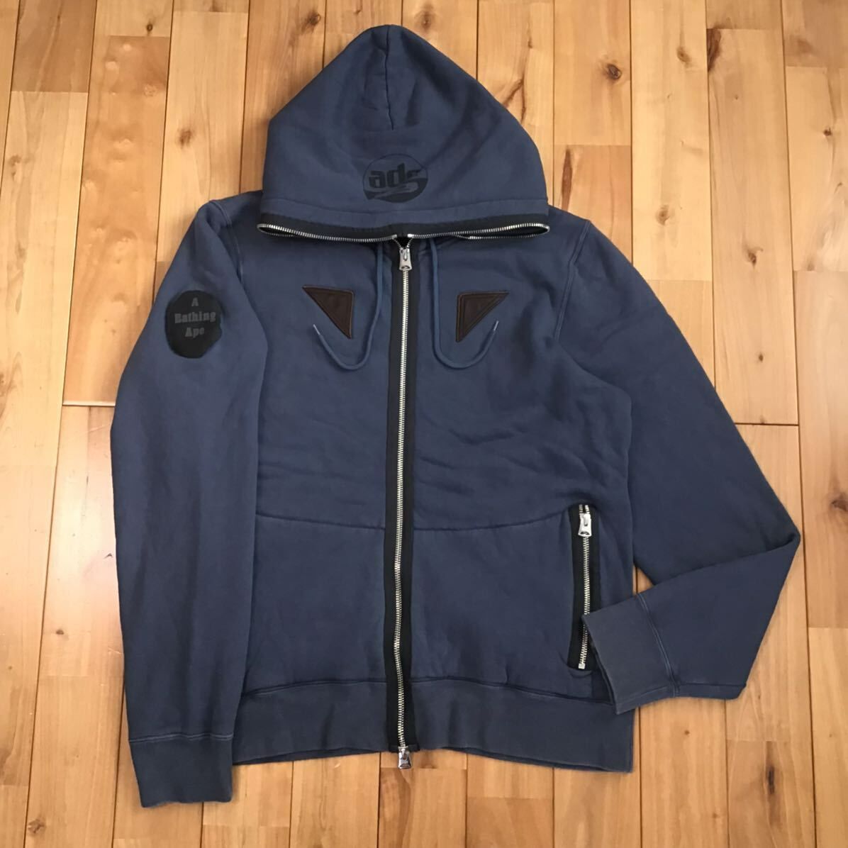 BAPE LOGO フルジップ パーカー Mサイズ ネイビー a bathing ape full