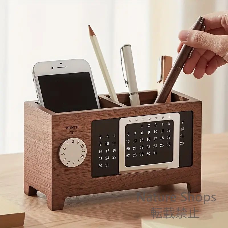 【新品未使用】木製ペンホルダー1個カレンダー収納ボックスオフィスデスクトップ仕上げボックスクリエイティブペンホルダー多目的収納ボックス教師の日のギフト玄関戸口リビングルーム