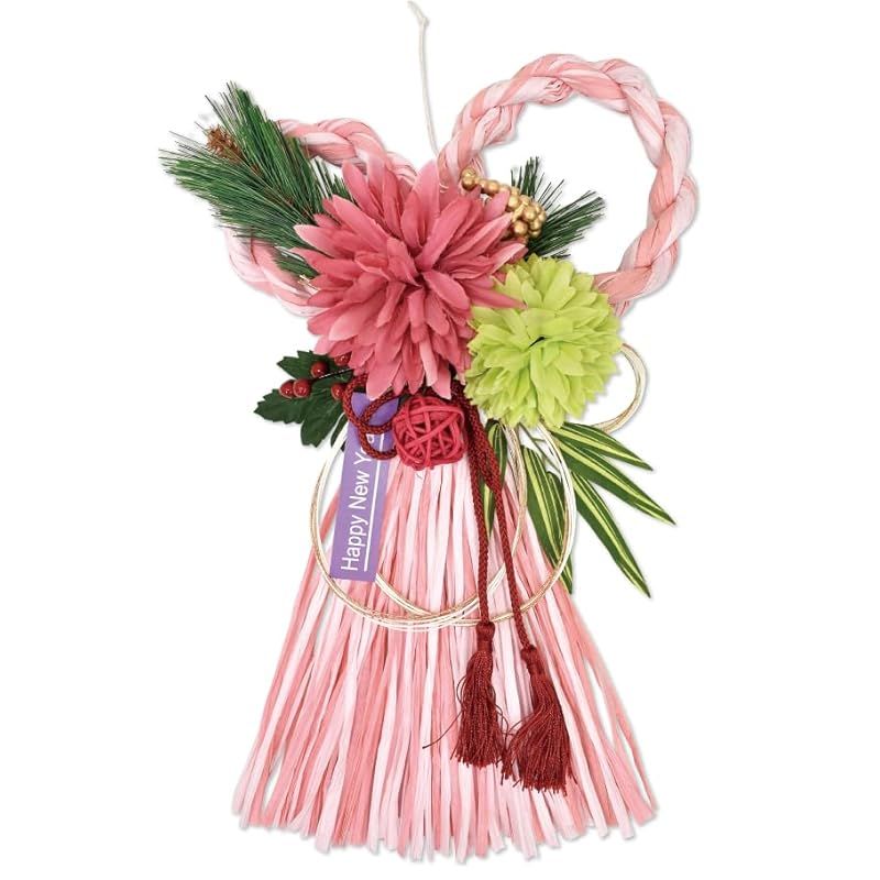 【新品】 ポピー名古屋 造花 アーティシャルフラワー 正月 正月飾り 約35cm 壁掛けフック 吊り下げ用ひも付き 玄関 新春 SN-15 ピンク 0