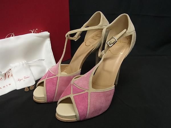 ■極美品■ Roger Vivier ロジェヴィヴィエ スエード ヒール サンダル 靴 シューズ 表記サイズ 38 (約25.0cm) ピンク系 FE5633 □極美品□ Roger Vivier ロジェヴィヴィエ スエード ヒール サンダル