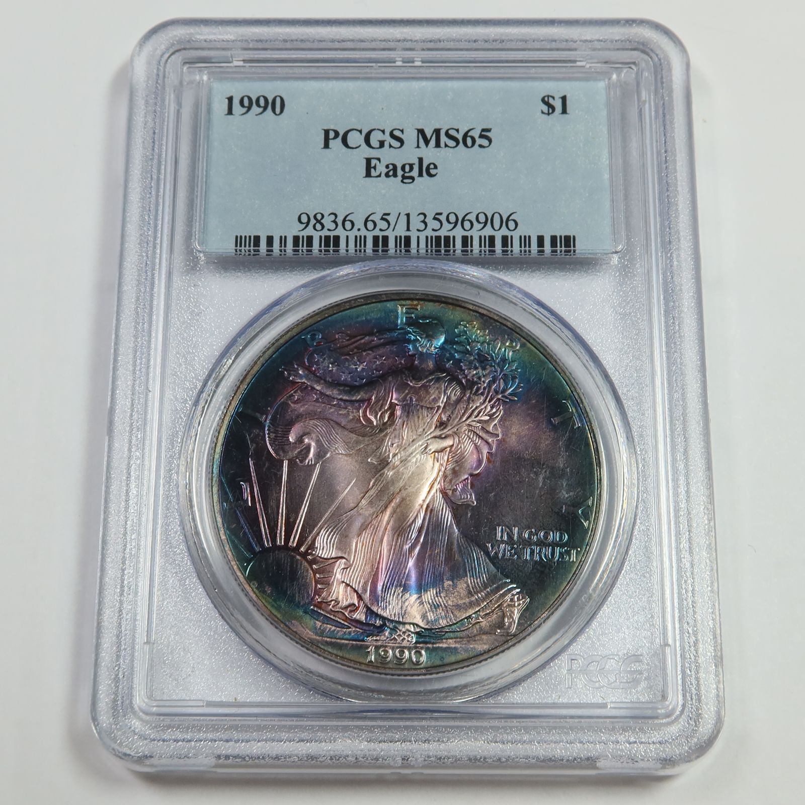 1990 PCGS MS65 - TD 1 oz Silver American Eagle SAE $1 Coin