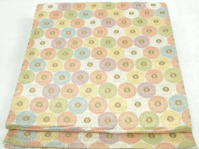 専用です★逸品　クリーニング済み　手描き友禅　正絹綸子に糸巻き、花丸文 絹の扇子(伊と幸×MIZUHO) ivory | コットンパール和小物MIZUHO