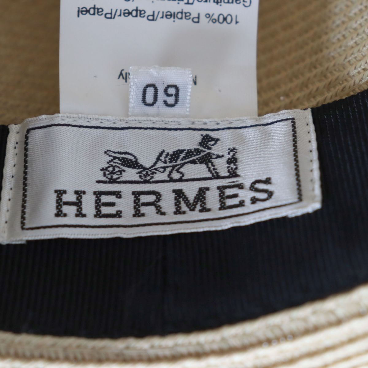 未使用品◇HERMES エルメス Hロゴ刺繍 リボン ペーパーハット/中折れ 