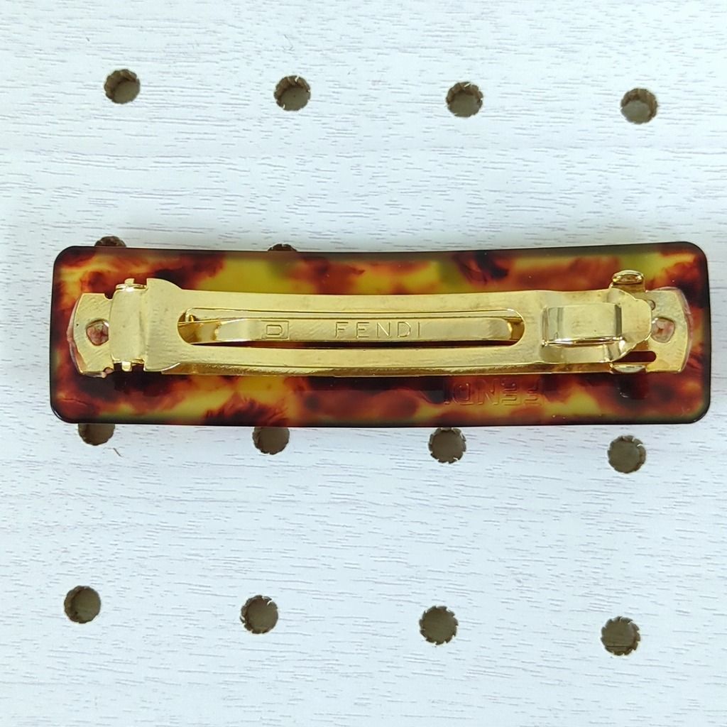 FENDI ロゴ入りべっ甲 バレッタ ブラウン ブラック シュシュ 袋付き