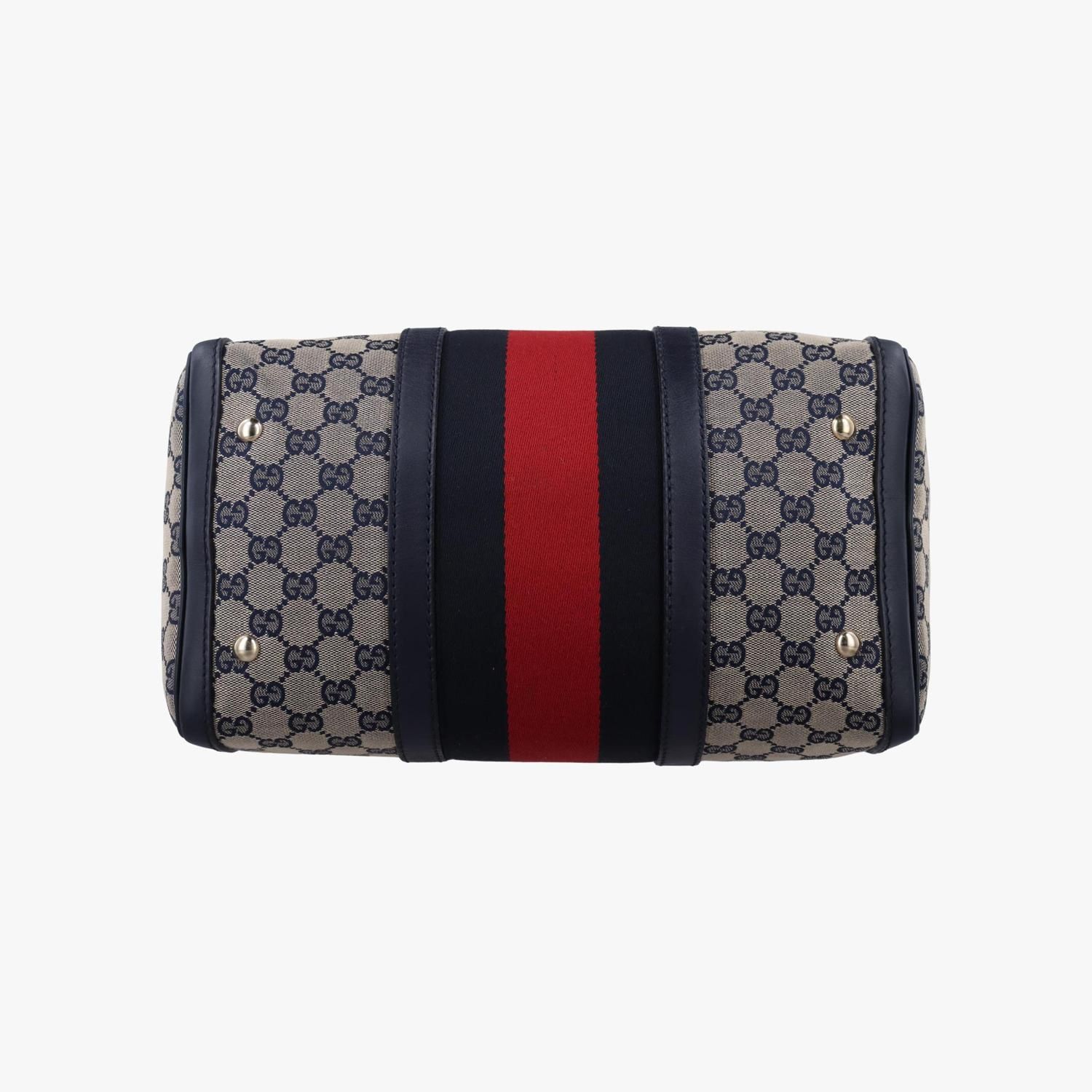 グッチ Gucci ボストンバッグ レディース シェリーライン ボストン ネイビー キャンバス×レザー 247205 525040