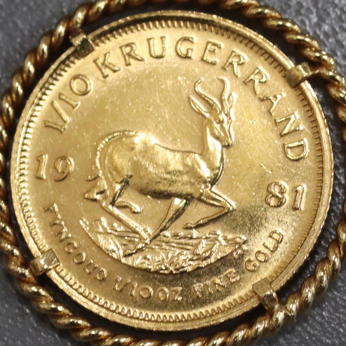 K22/750ペンダントトップ クルーガーランド金貨 1/10oz 4.4g 南アフリカ クルーガーランド金貨 1/