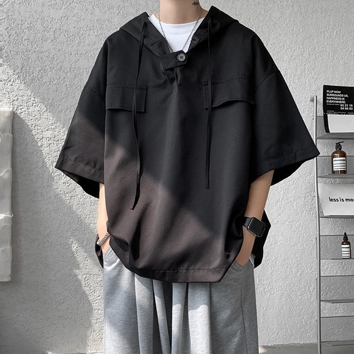 無地パーカー 半袖 パーカー メンズ 夏服 大きめ ゆったり 30代 40代 