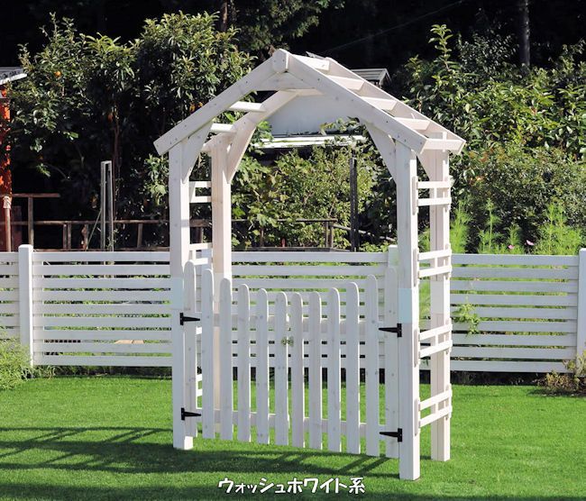 送料無料 木製三角アーチゲートセット ガーデンアーチ 木製アーチ 門扉（61）
