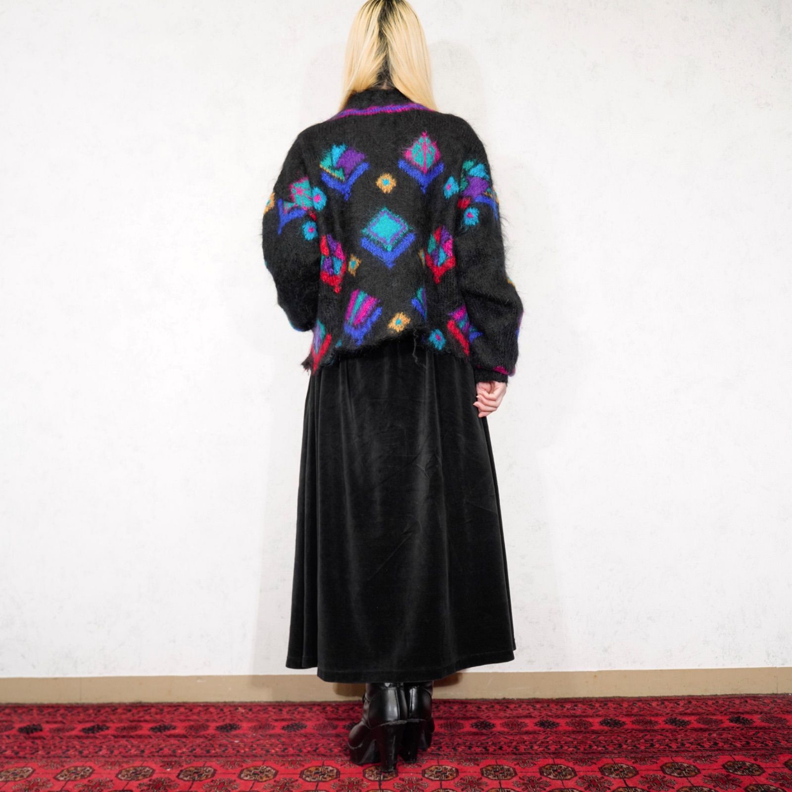 ヨーロッパ古着柄デザインロングモヘアニット