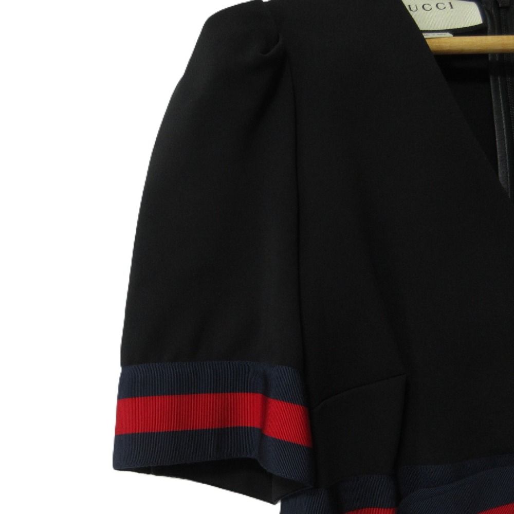 美品 GUCCI グッチ シェリーライン ジャージーVネックドレス 半袖 ひざ