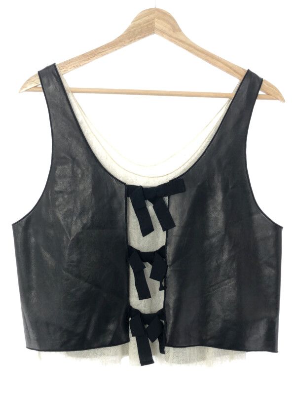 3.1 Phillip Lim スリーワンフィリップリム メッシュレイヤードレザータンクトップ ブラック 4 3.1 Phillip Lim スリーワンフィリップリム メッシュレイヤードレザー