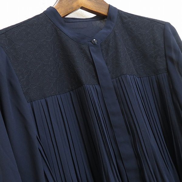 a レリアン Leilian シャツ ブラウス 9号 紺 ネイビー 長袖