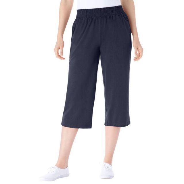 【送料無料】 ウーマン ウィズイン レディース カジュアルパンツ ボトムス Woman Within Women's Plus Size Petite Elastic-waist Knit Capri Pant Navy