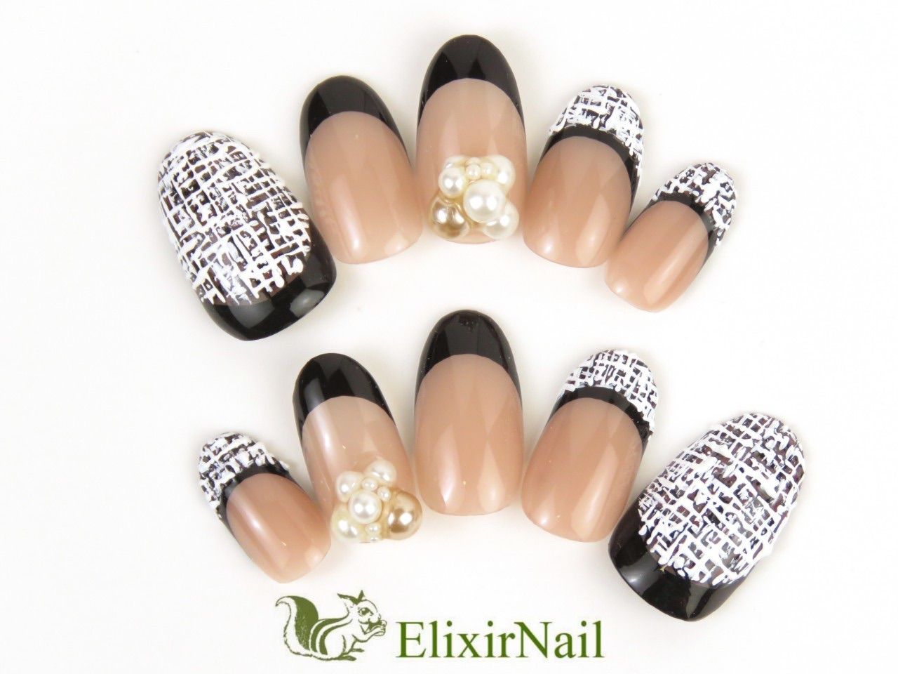 現品】ネイルチップ ツイードネイル 黒 フレンチ - メルカリ