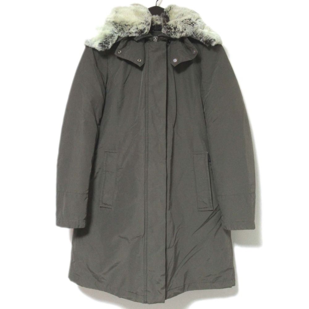 美品＊ウールリッチ ボウブリッジ ダウンコート XS カーキ ラビットファー WOOLRICHウールリッチ BOW BRIDGEダウンコートXSラビットファー