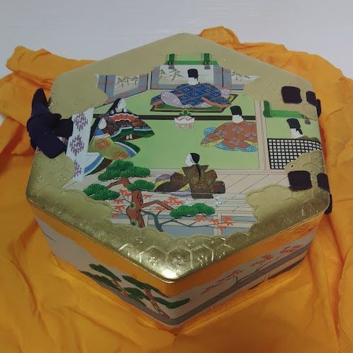 金箔手文庫 富貴印 源氏絵 有職六角箱 文庫箱 胡粉盛り 木製 供箱入り 桐箱入り