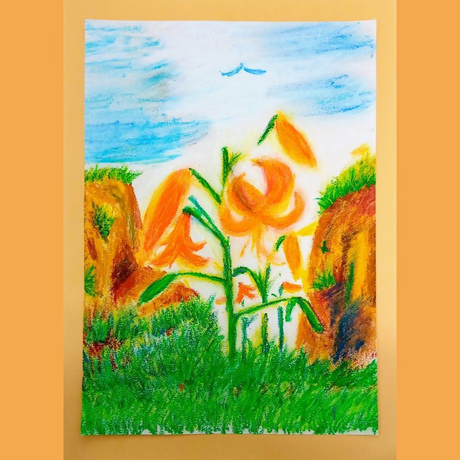 メルカリ絵画　絵 額付( 青緑＋金色の枠 )油絵 uF6-112402 花ゆり メルカリ絵画 絵 額付( 青緑＋金色の枠 )油絵 uF6-112402 花ゆり