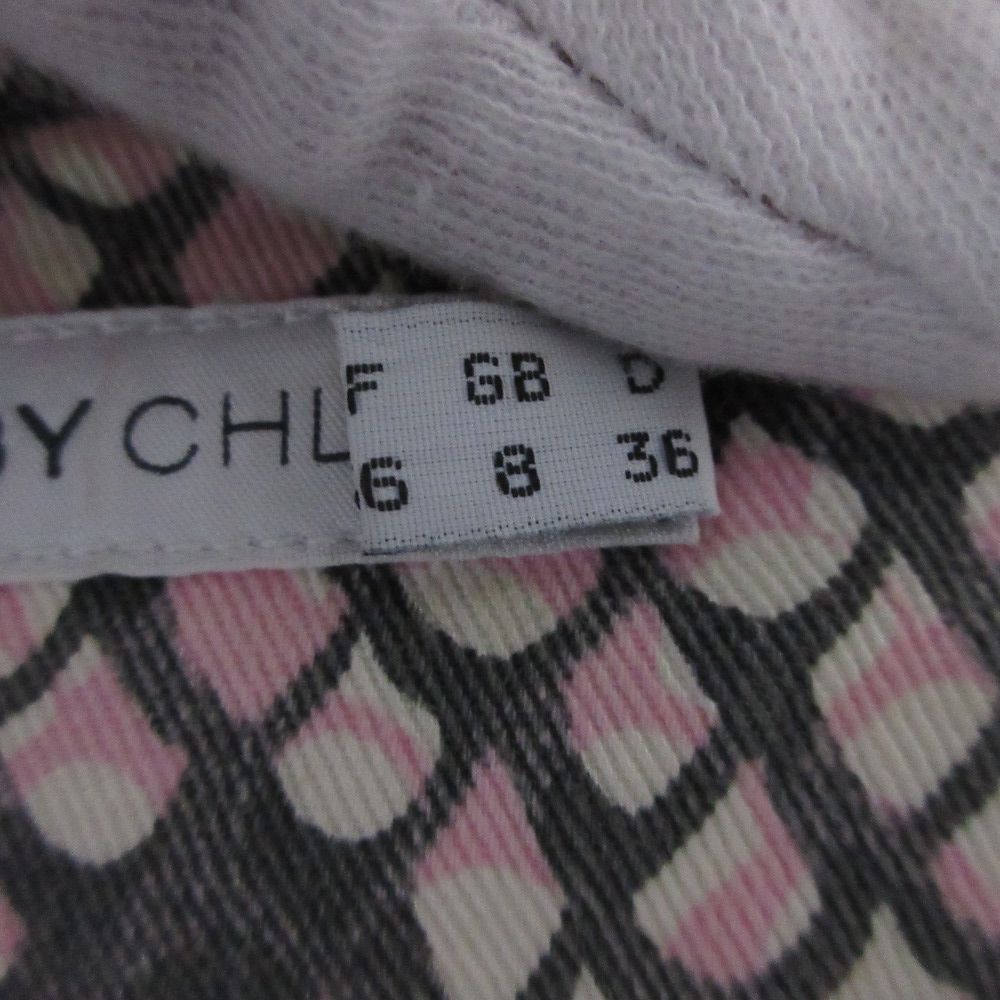 SEE BY CHLOE - 美品 SEE BY CHLOE シーバイクロエ 総柄 ショート丈 クロップド ノーカラー デニムジャケット ブルゾン 40 ピンク×グレー レディース 古着 中古 USED 美品 SEE BY CHLOE シーバイクロエ 総柄 ショート丈 クロップド