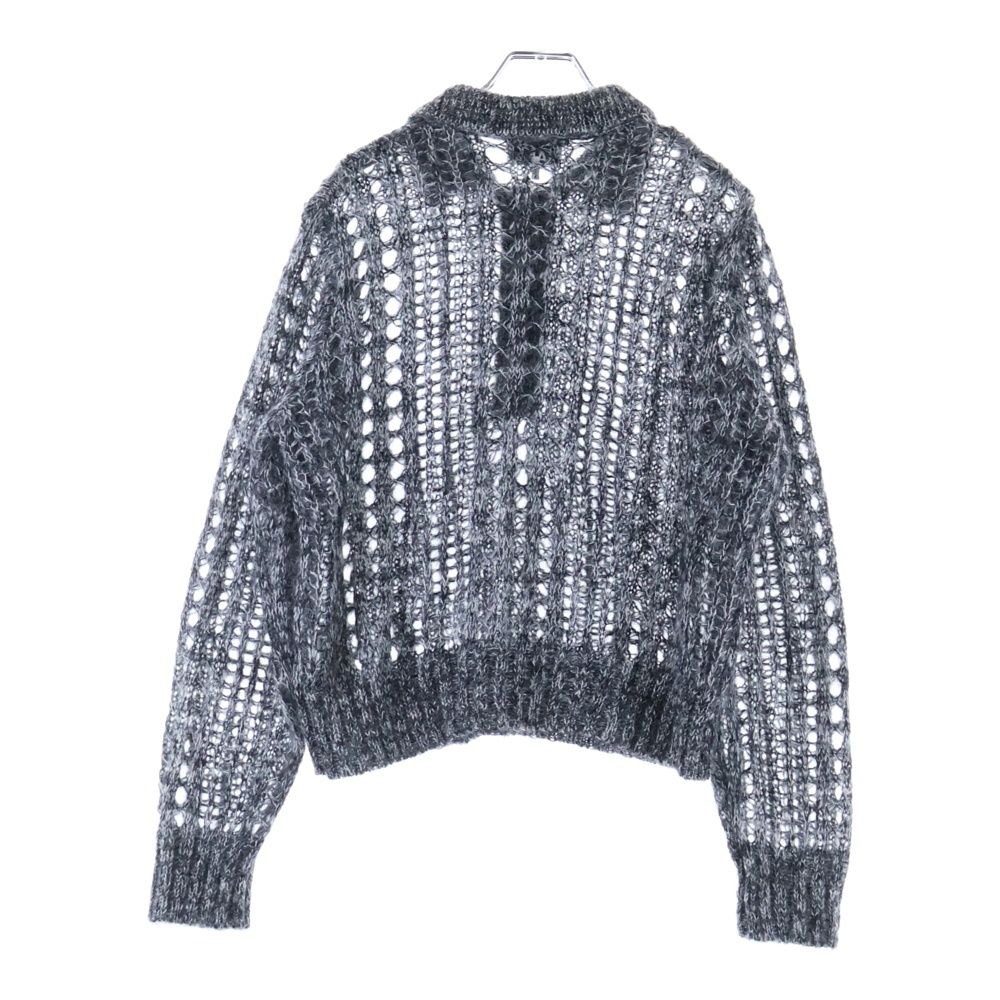 GANNI ガニー Mohair Lace Polo 2640 モヘヤ ローゲージニット長袖ポロシャツ グレー レディース